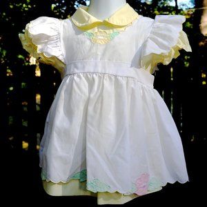 VTG Baby Girls Yellow & White Pinafore Dress 12M